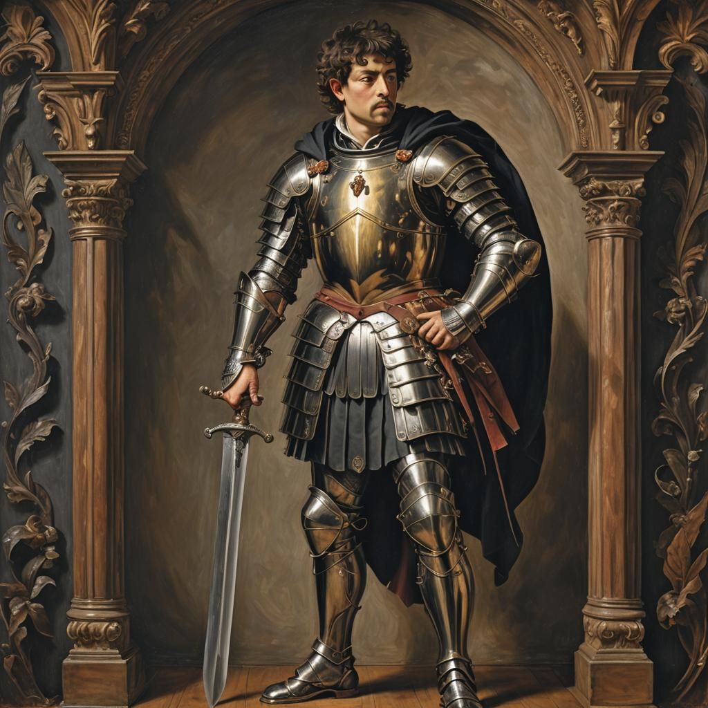 Renaissance Roman Soldier in Italian Countryside