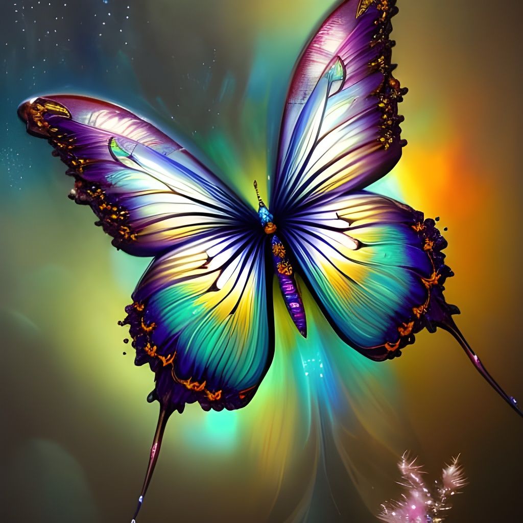 Glowing Butterfly with Ink Splashes, Digital Art
