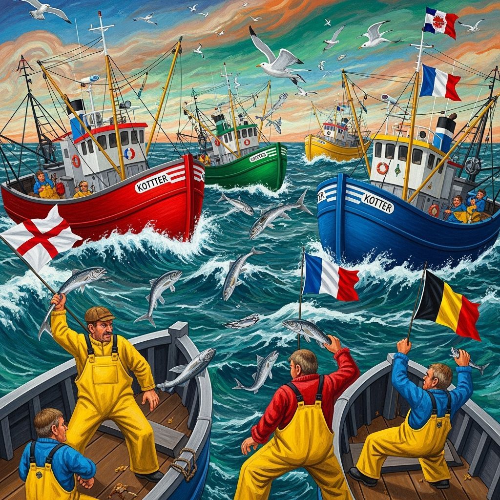 Surreal Fishing Trawlers Battle on Turbulent Sea