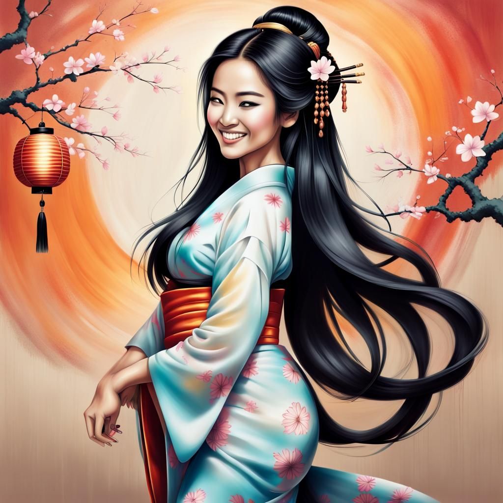 Beautiful Airbrush Illustration of an Asian Woman