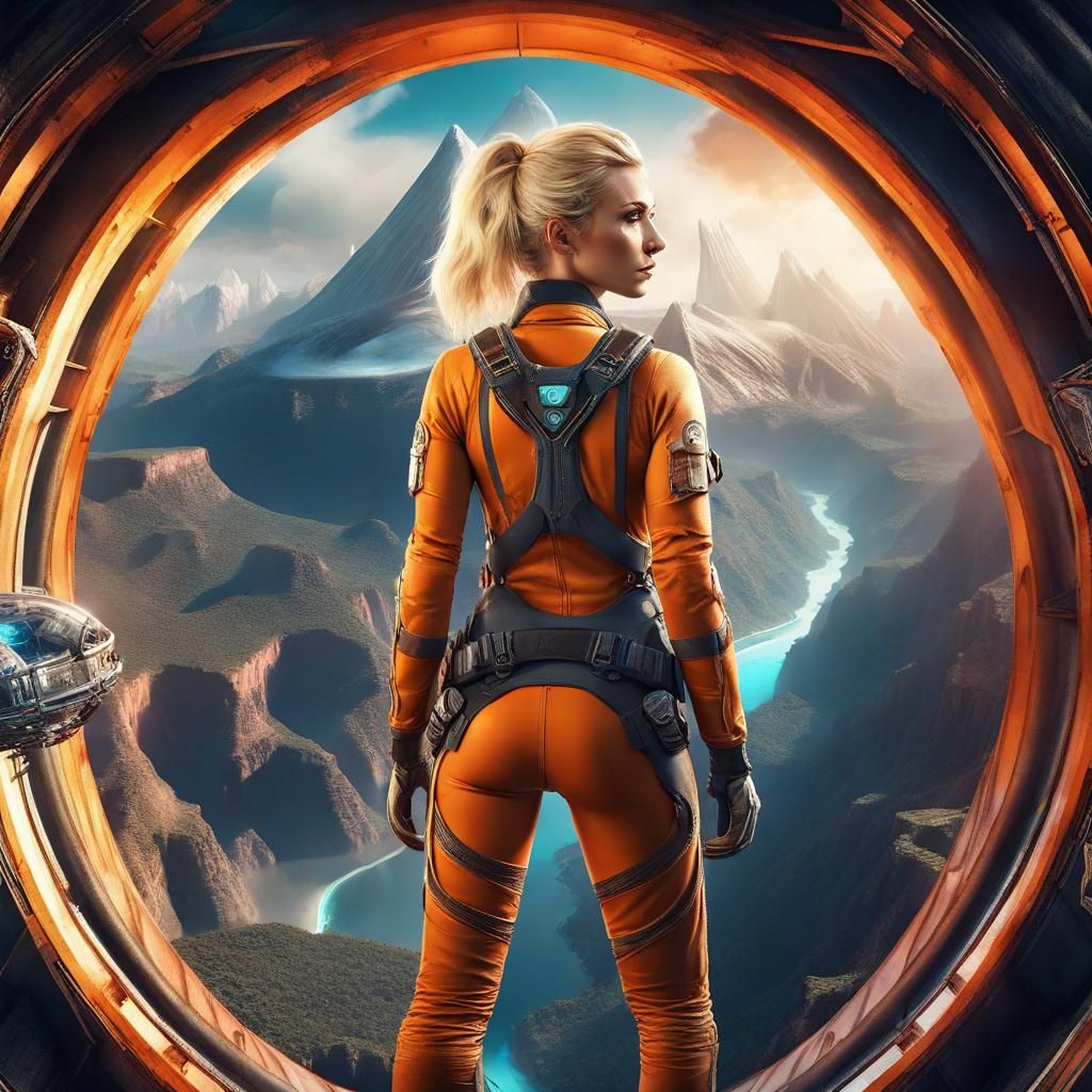 Fantasy Archeologist Skydiving on Alien World