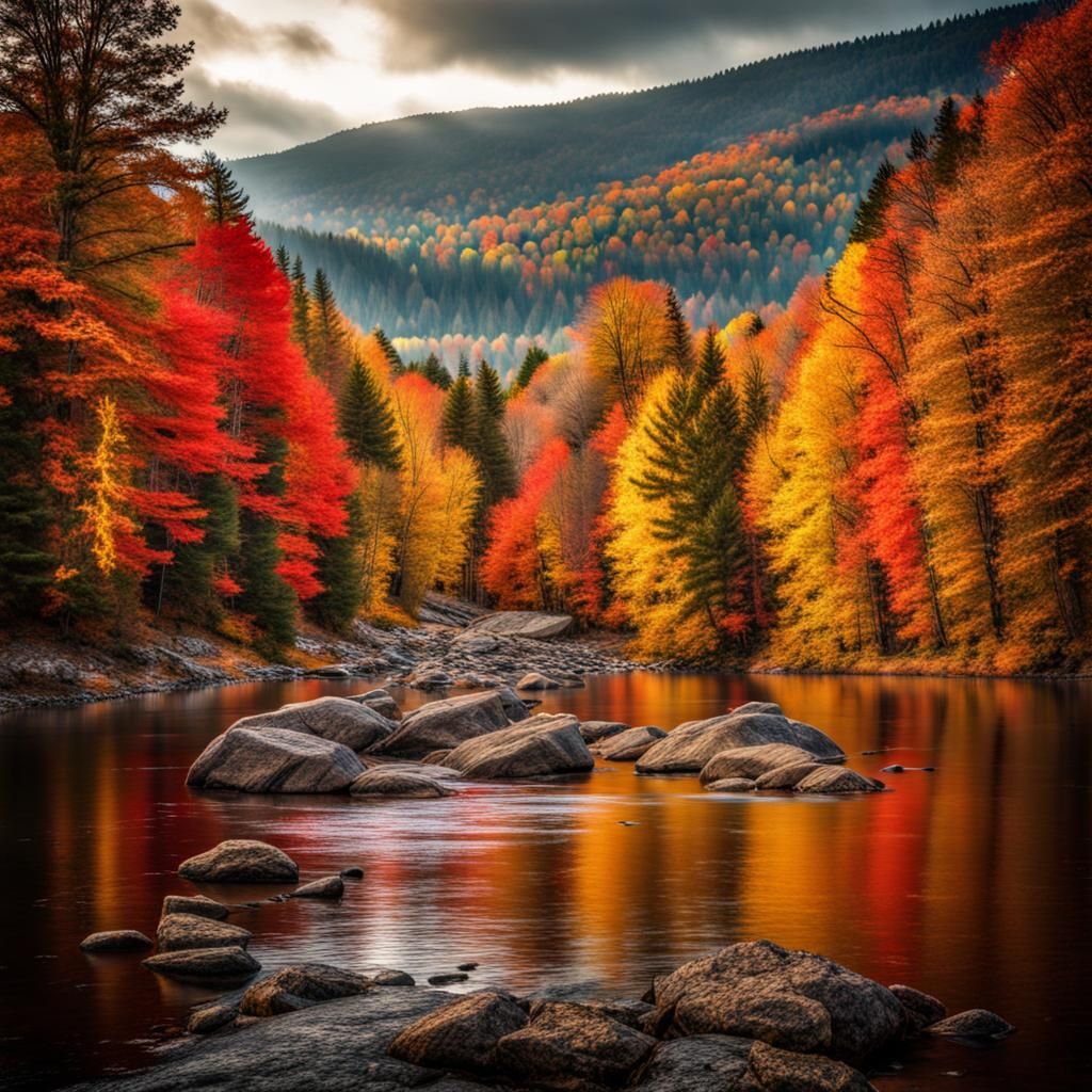 Vermont Autumn Landscape in Hyperrealistic Style