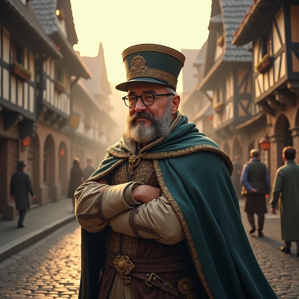 Dignified Mayor in Medieval Town, Kinkade-Inspired