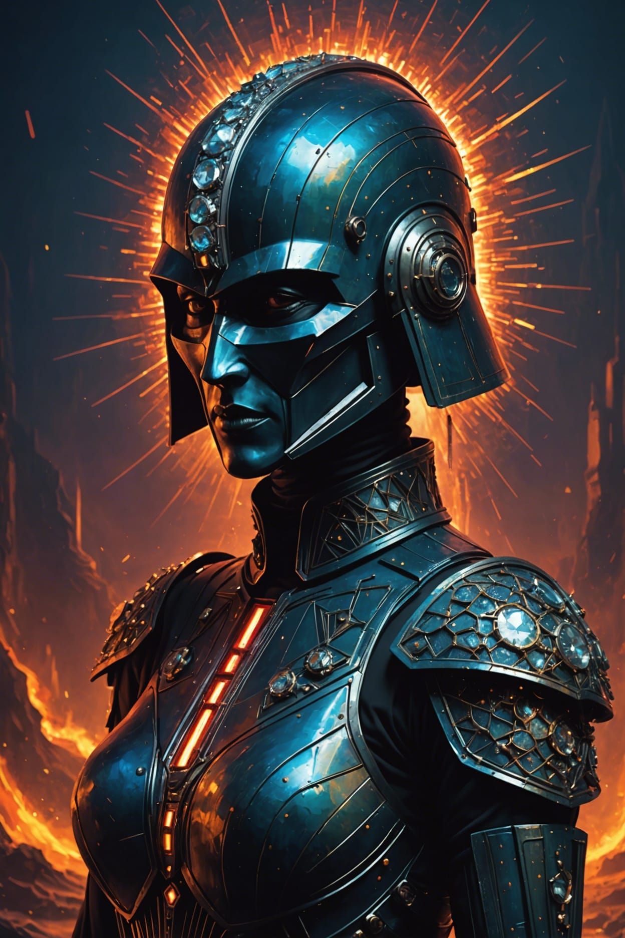 Diamond Queen in Darth Punk Helmet, Surreal Digital Art