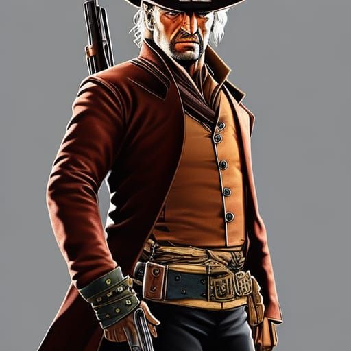 Revolver Ocelot: Hyperrealistic Wild West Portrait