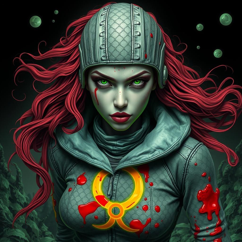 Toxic Woman in Biohazard Suit with Glowing Aura