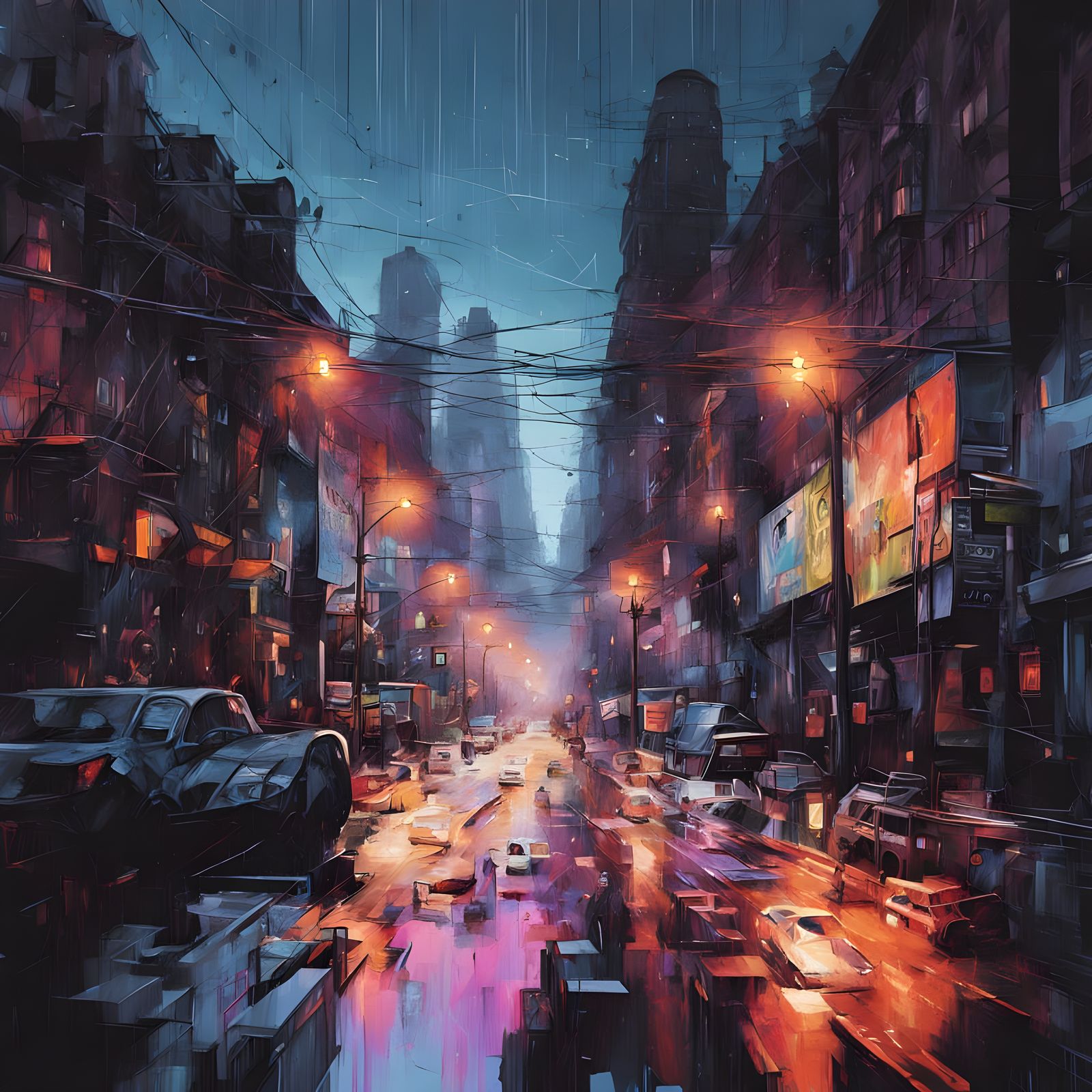 Vibrant Cityscape at Twilight with Enchanting Aura