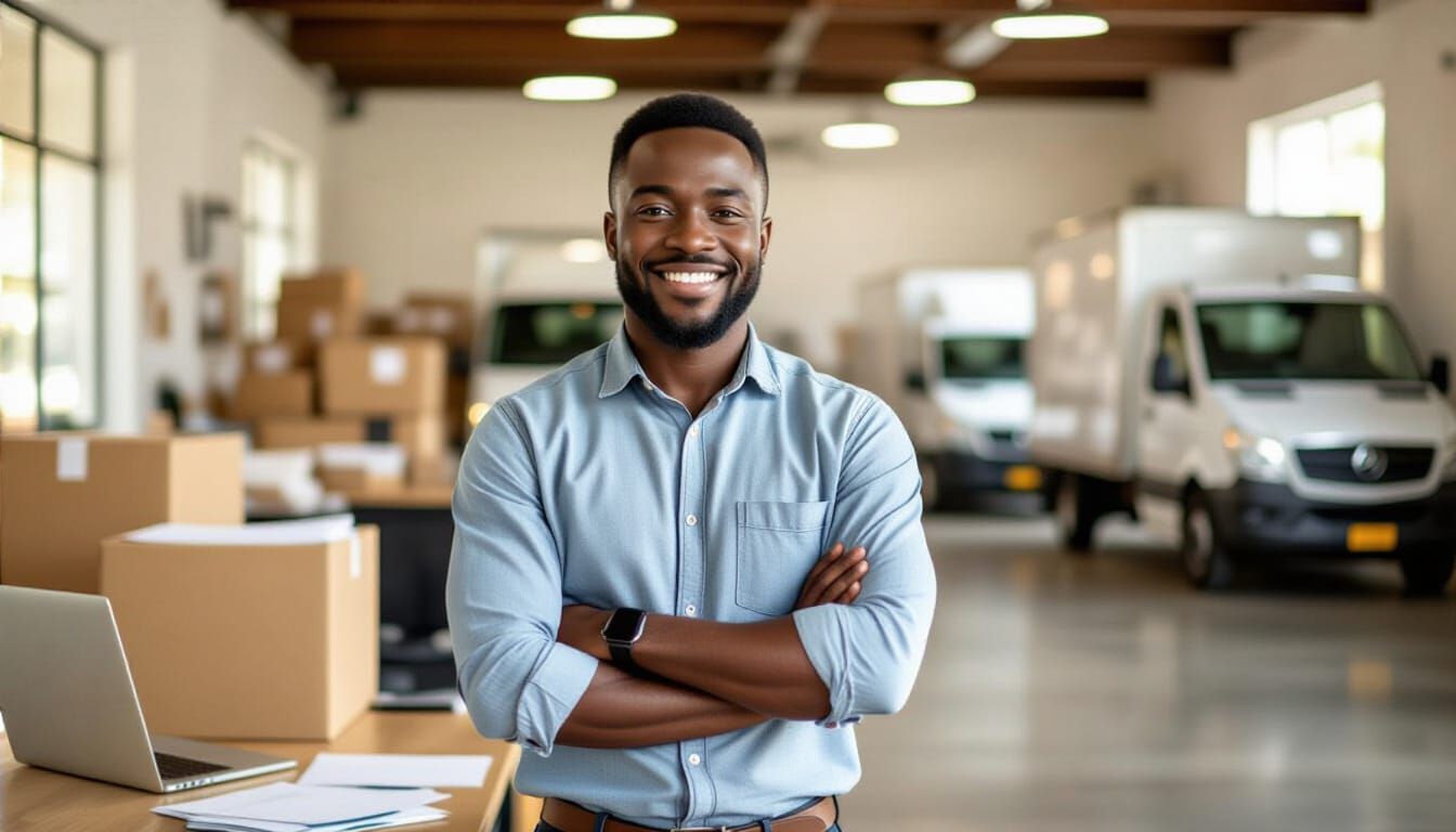 Proud Nigerian Man in Office, Cinematic Style