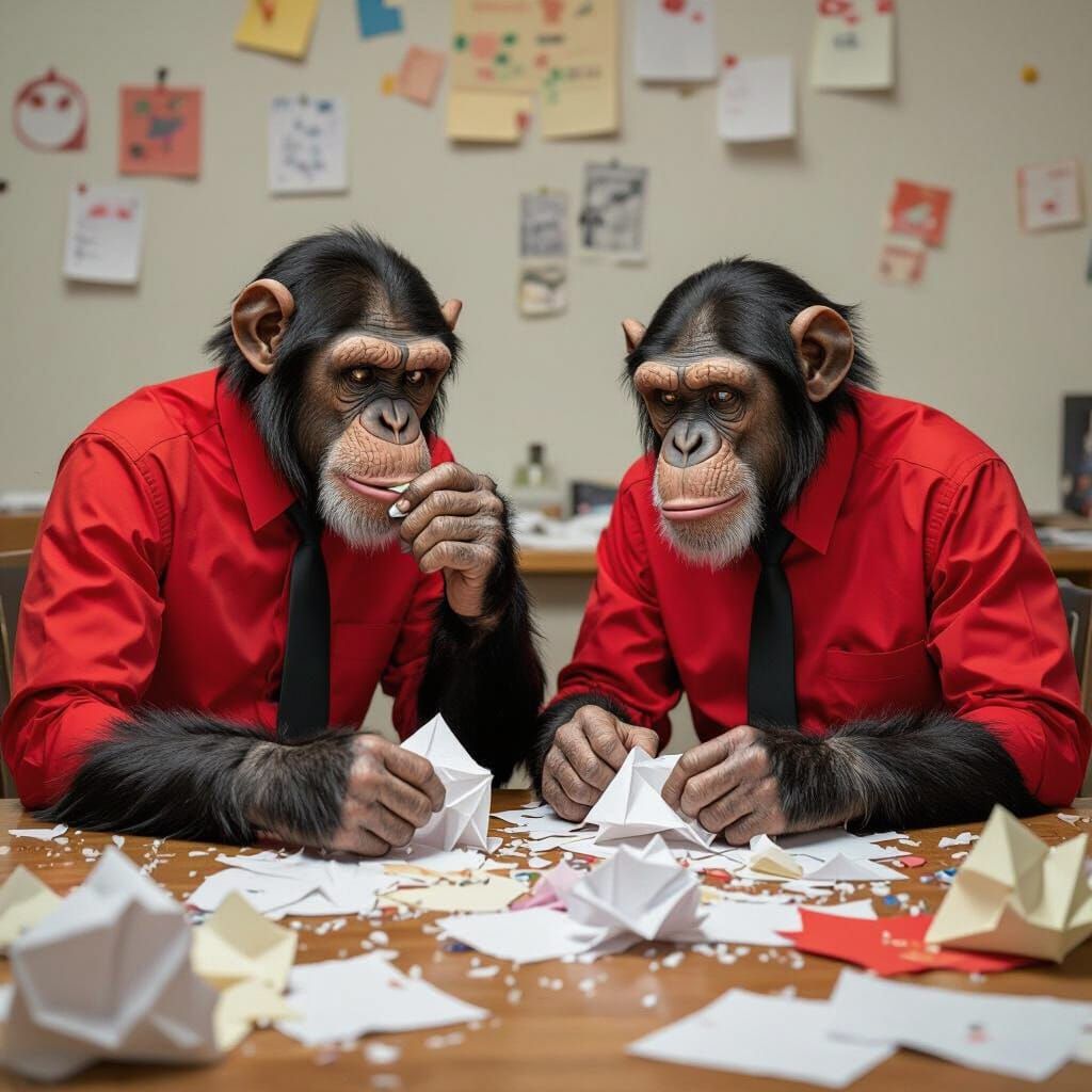 Apes Attempt Origami in Expressive Brushstroke Style