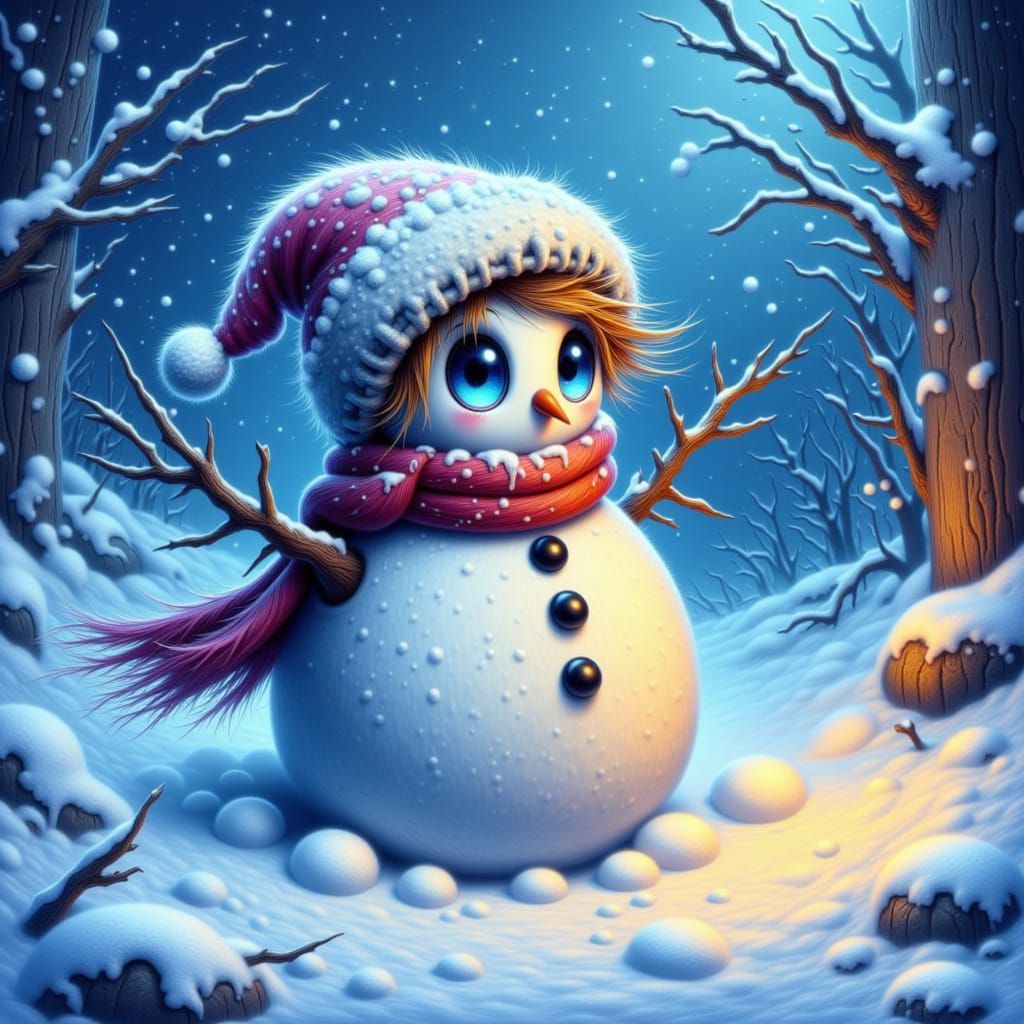 Chibi Snowman in Snowy Wonderland Matte Painting