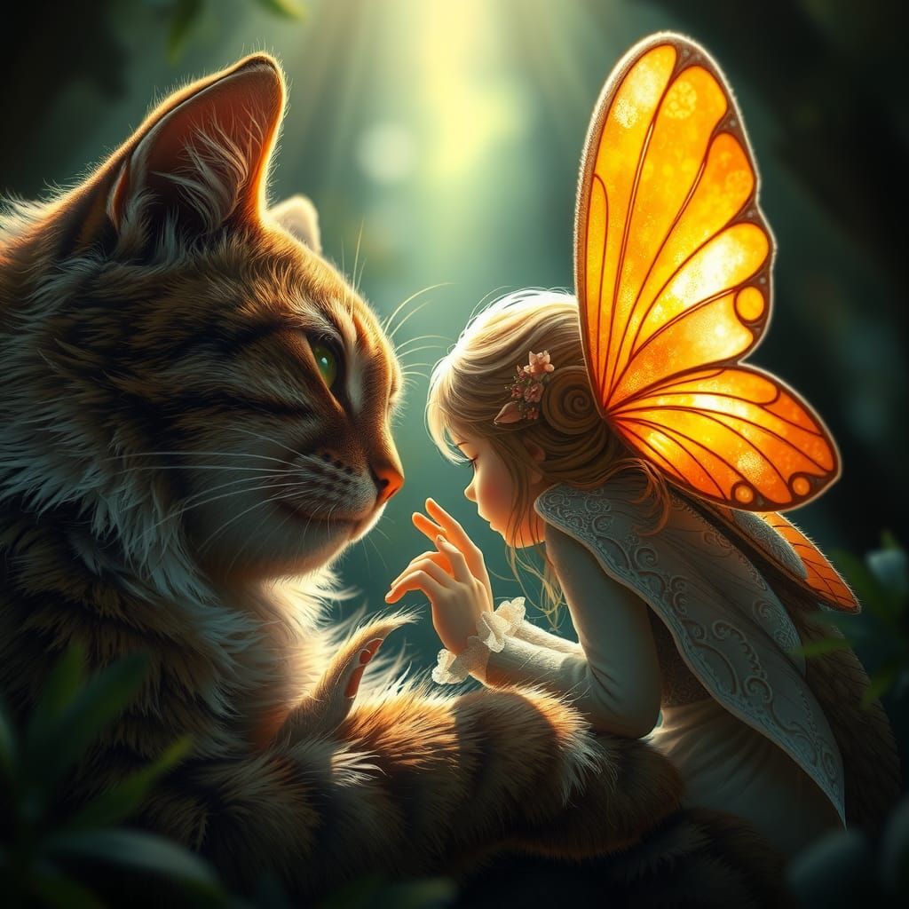 Fairy Heals Cat Paw: Brian Froud Style Portrait