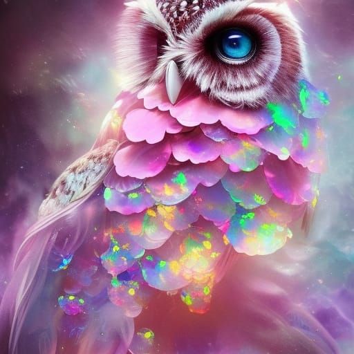 Crystal Flowers and Owl with Opal Splashes