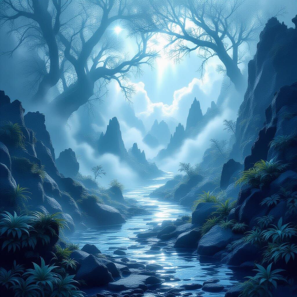 Fantasy Path Through Shimmering Mist