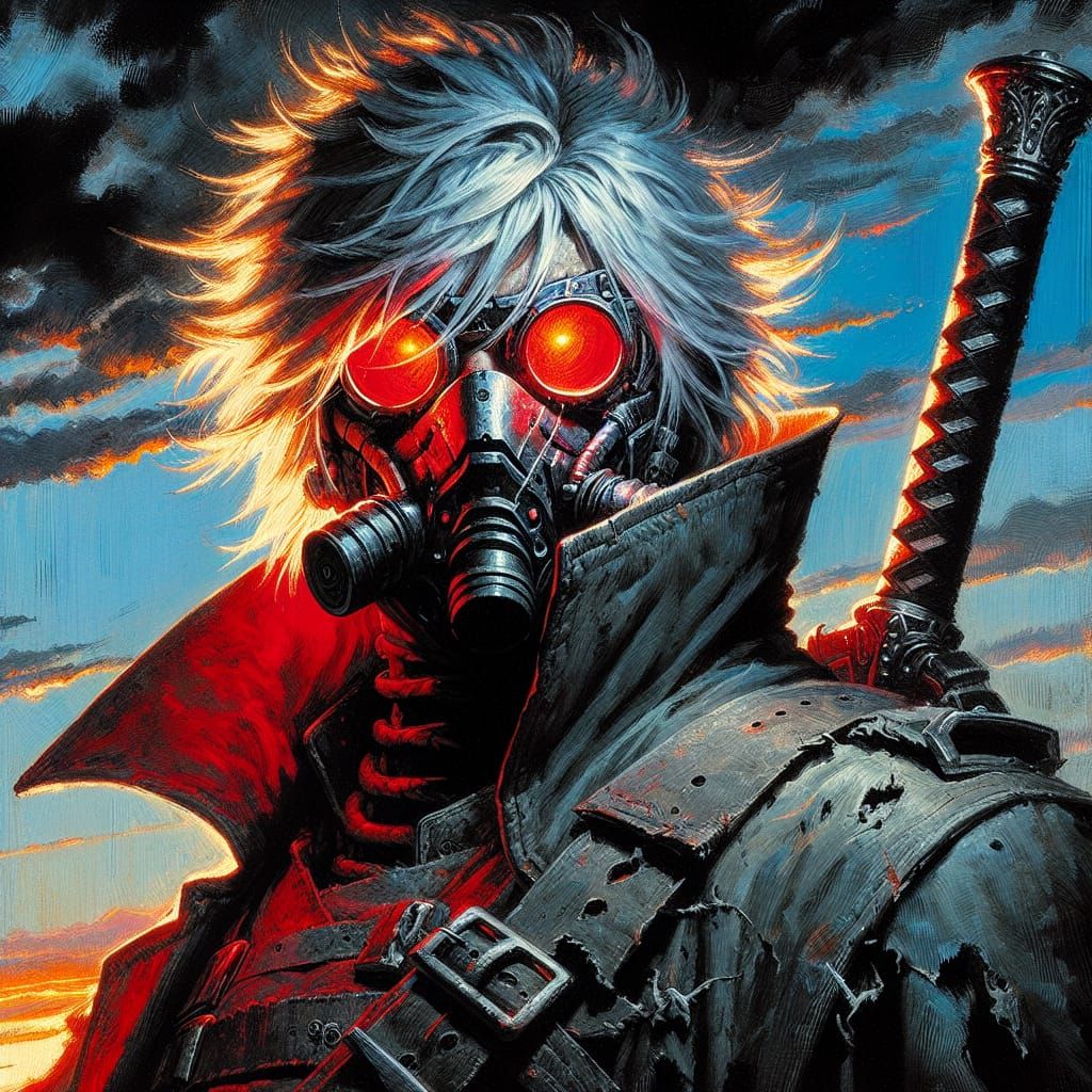 Sumi-e Antihero with Greatsword in Oil Painting