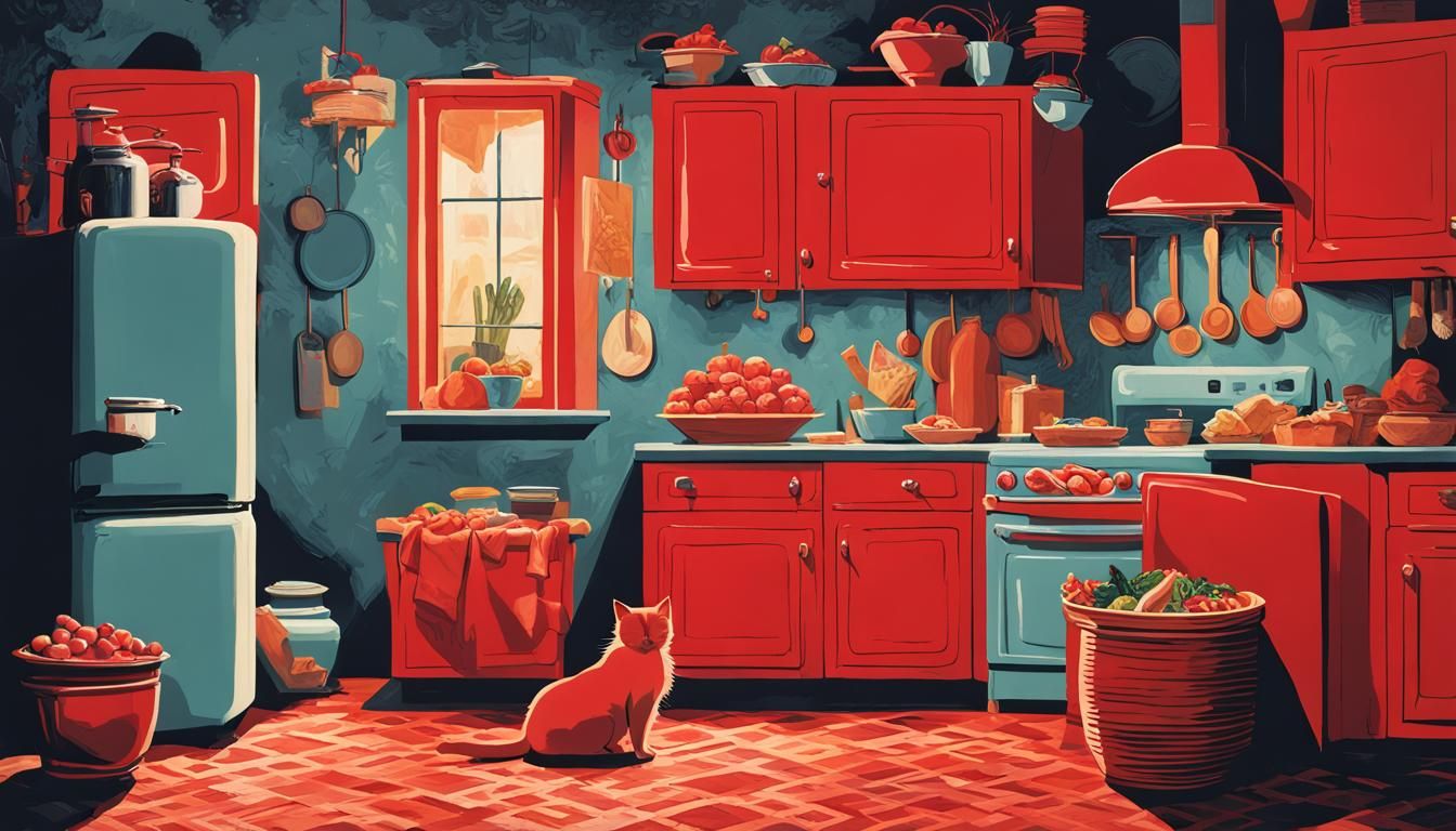 Red Cat Gazing at Refrigerator, Vermeer Style