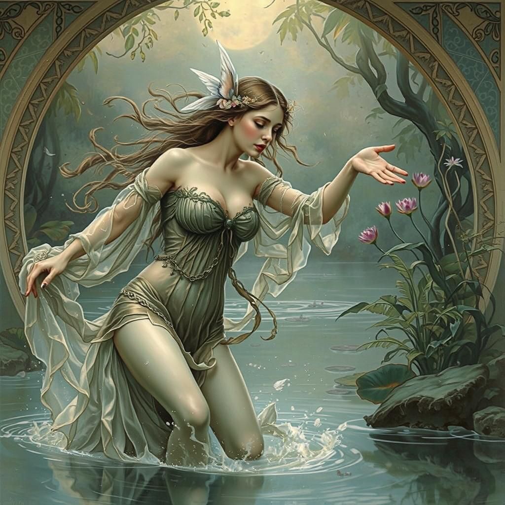 Ethereal Nymph Reaching Out, in Art Nouveau Style