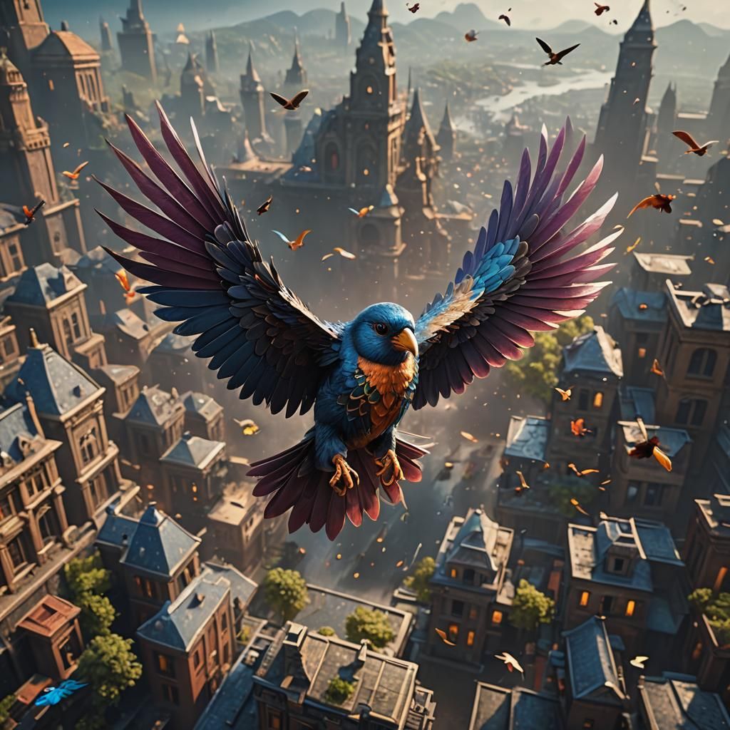 CGI Bird Superhero Flies in Fantasy Concept Art
