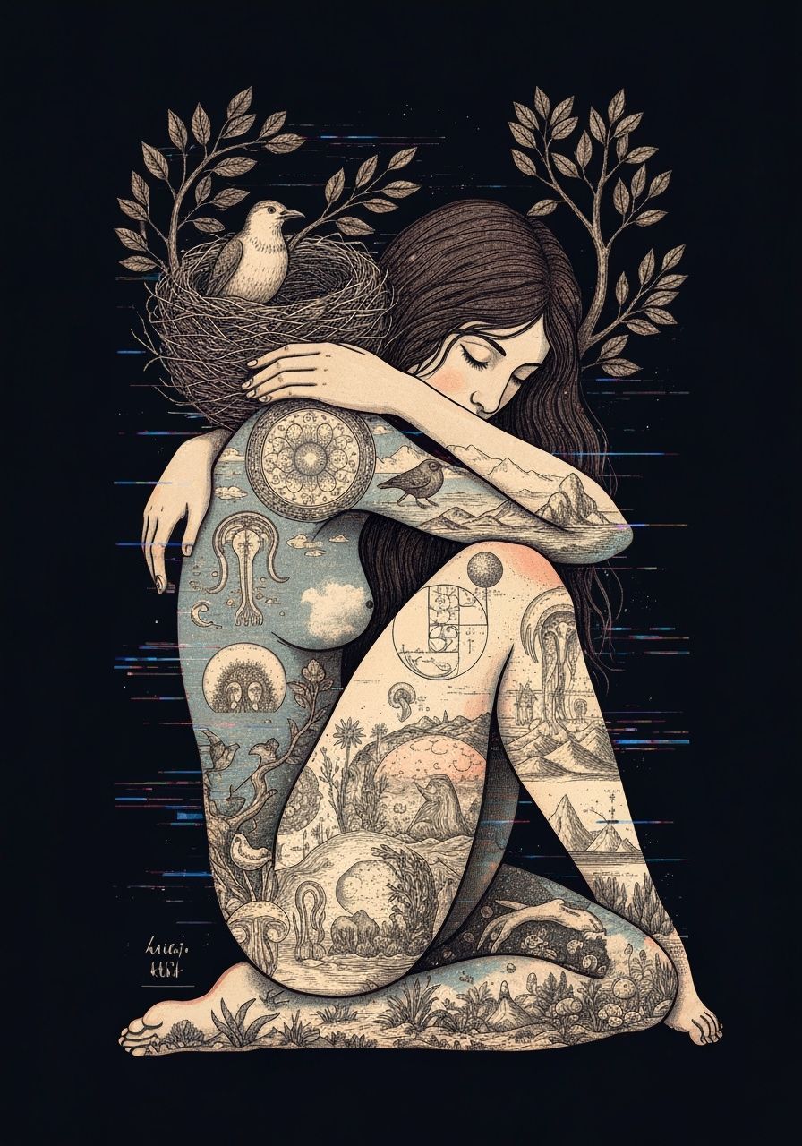 Dreamlike Figure Intertwined with Nature, Detailed Concept A...