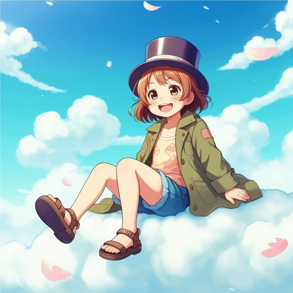 Whimsical Cloud Girl in Anime-Inspired Style
