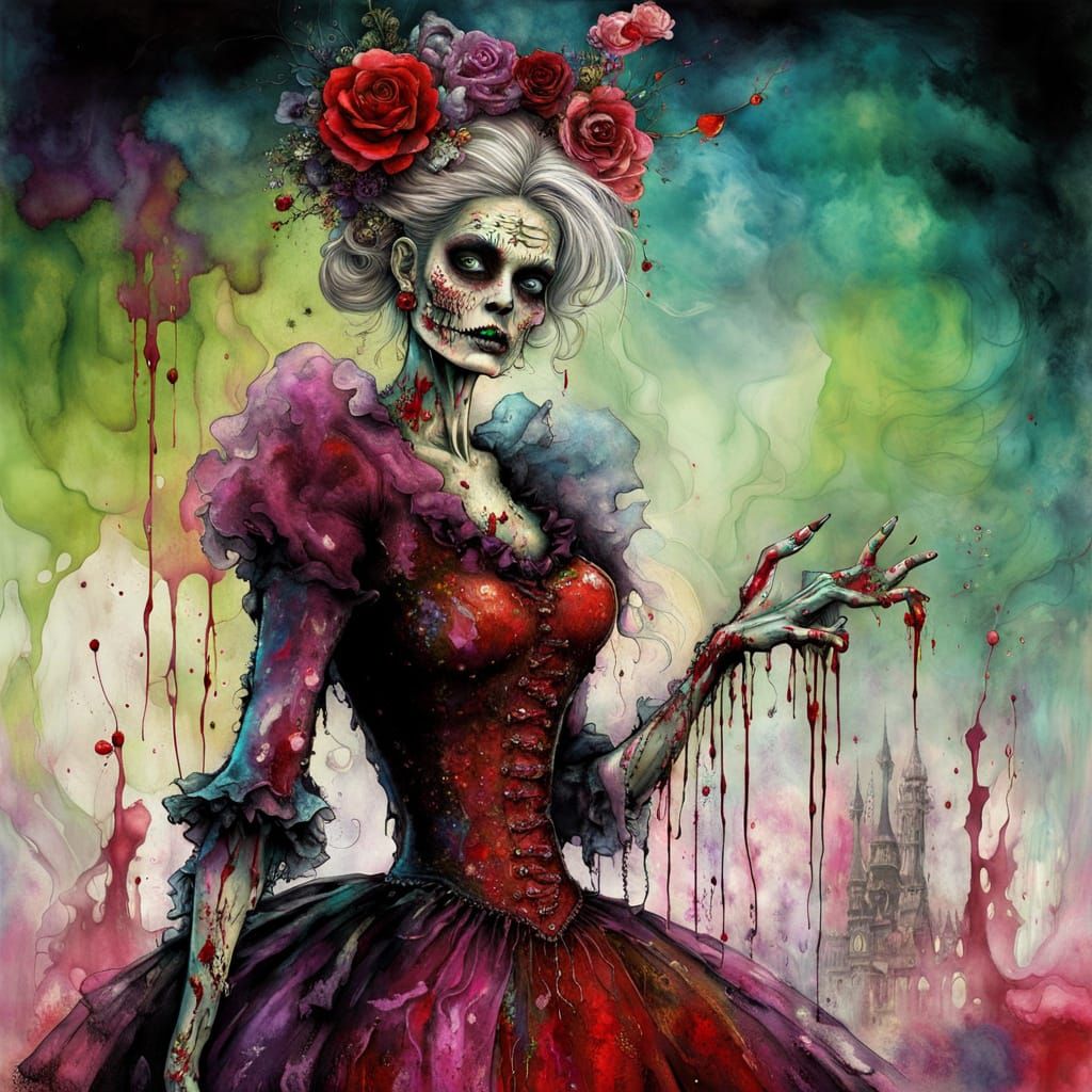 Zombie Prom Queen in Bloody Suit with Corsage