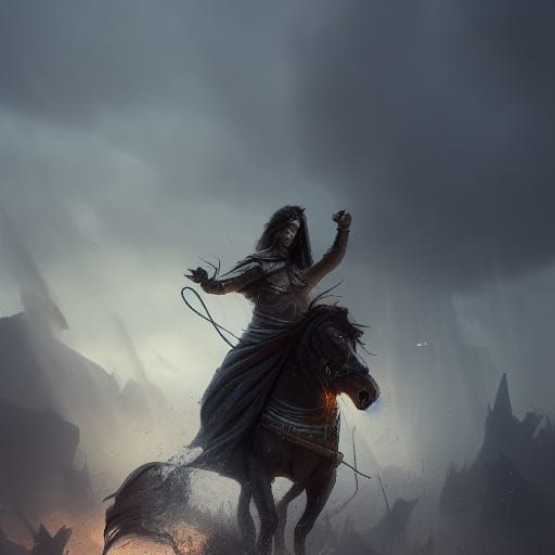 Apocalyptic Kalki on Horseback: Dark Fantasy Art