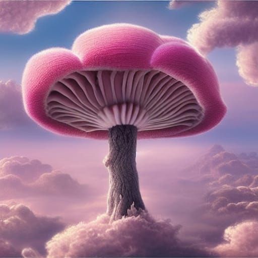 Pink Fox with Pink Mushrooms in Digital Painting