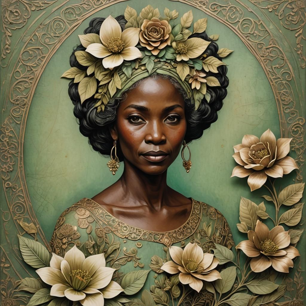 Melanin Woman with Flowers in Graphic 45 Style