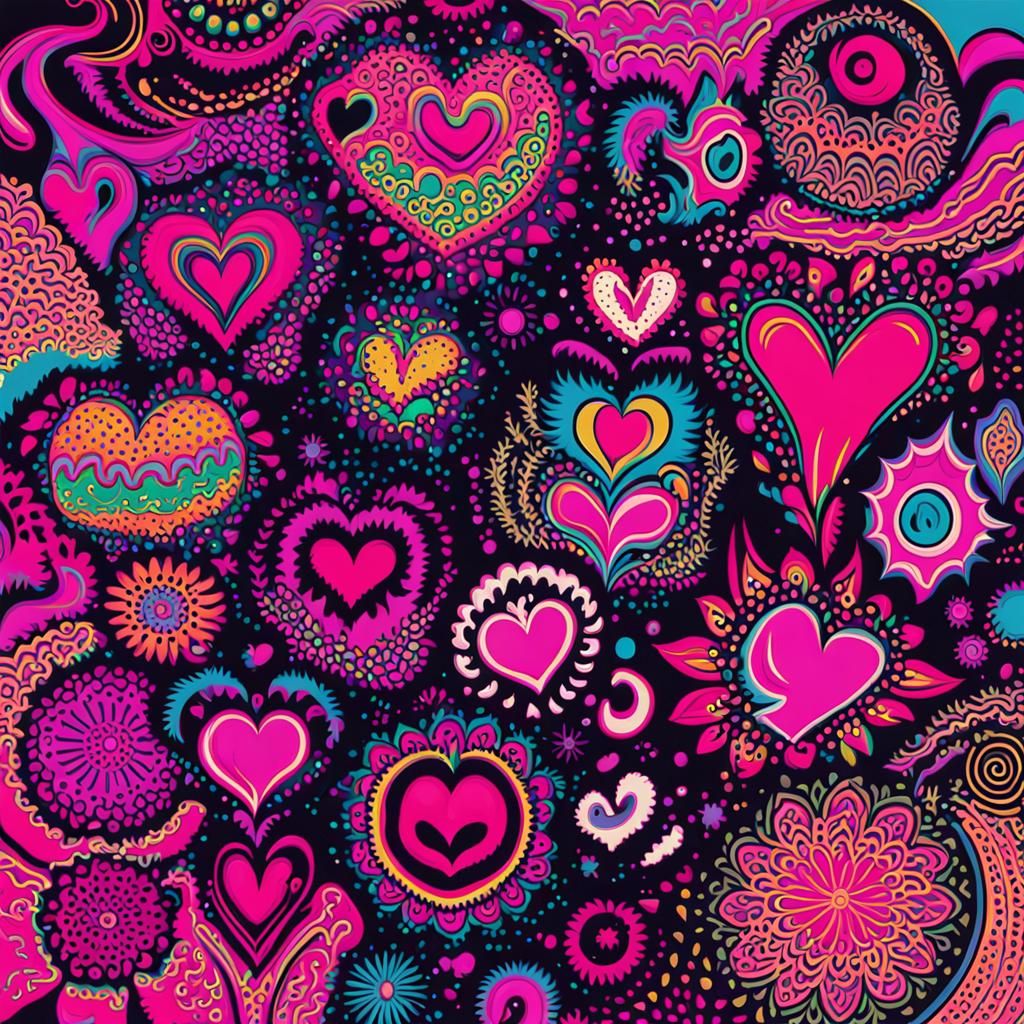 Pink and Black Pop Art Heart Pattern