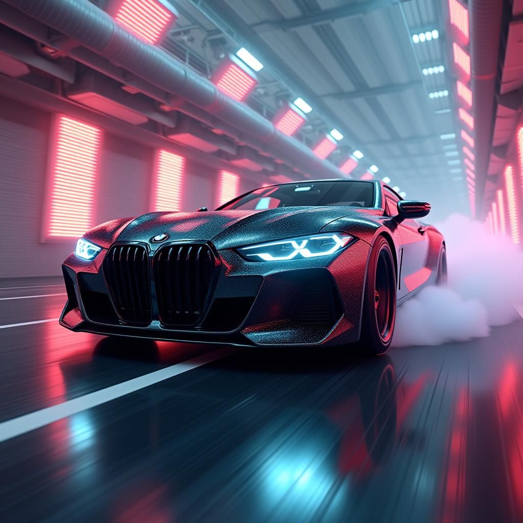 Sleek BMW in a Futuristic Mystical Realm