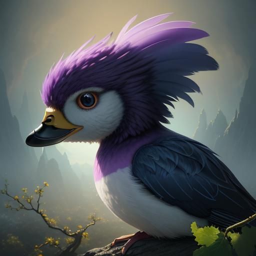 Surreal Grape Duck in Vibrant Oil Painting