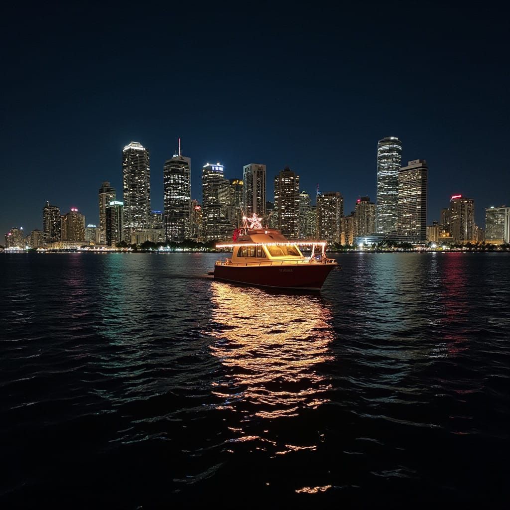 Miami Skyline at Christmas in Vibrant Holiday Style