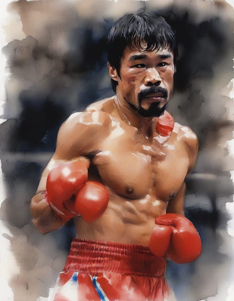 Manny Pacquiao in a Vibrant Watercolor Portrait