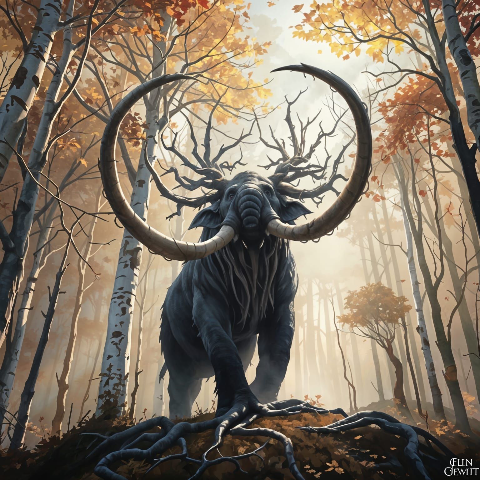 Elemental Mammoth with Birch Bark Skin