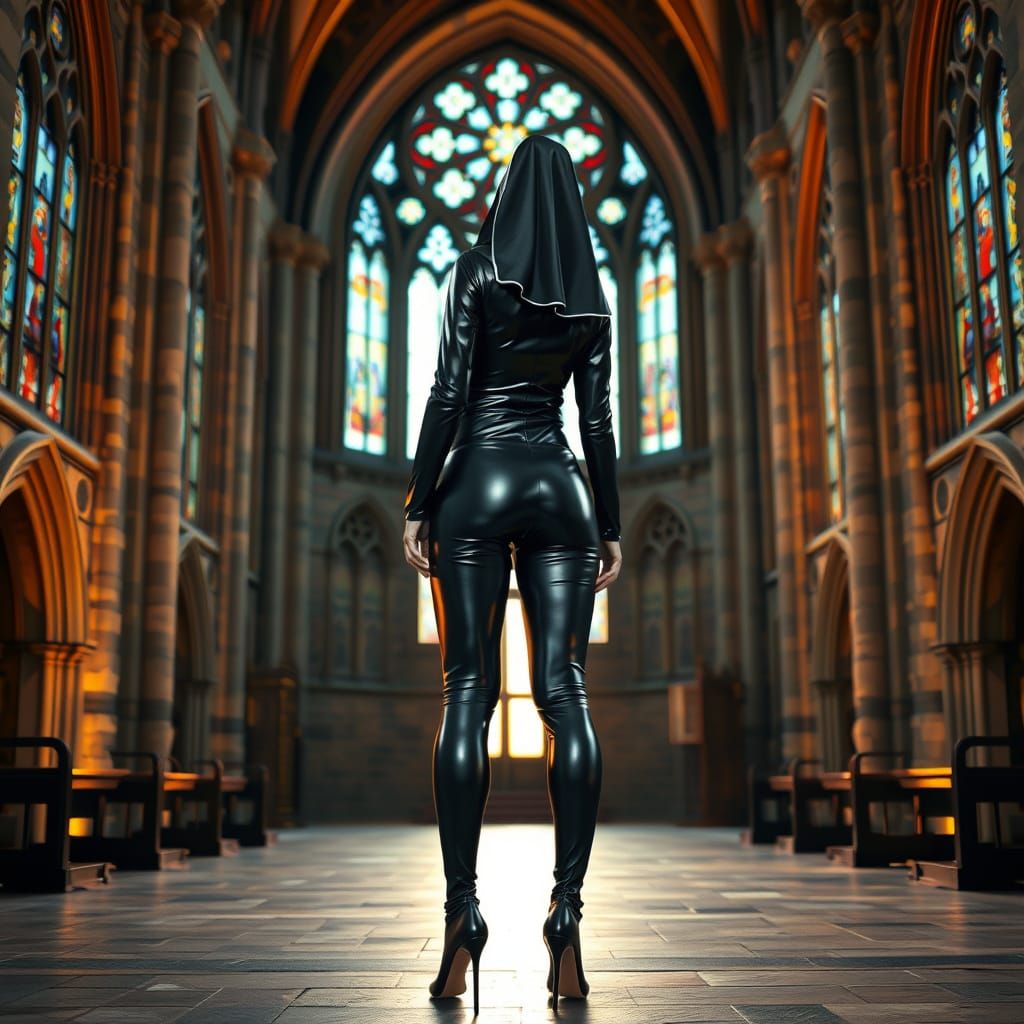 Confident Nun in Gothic Church