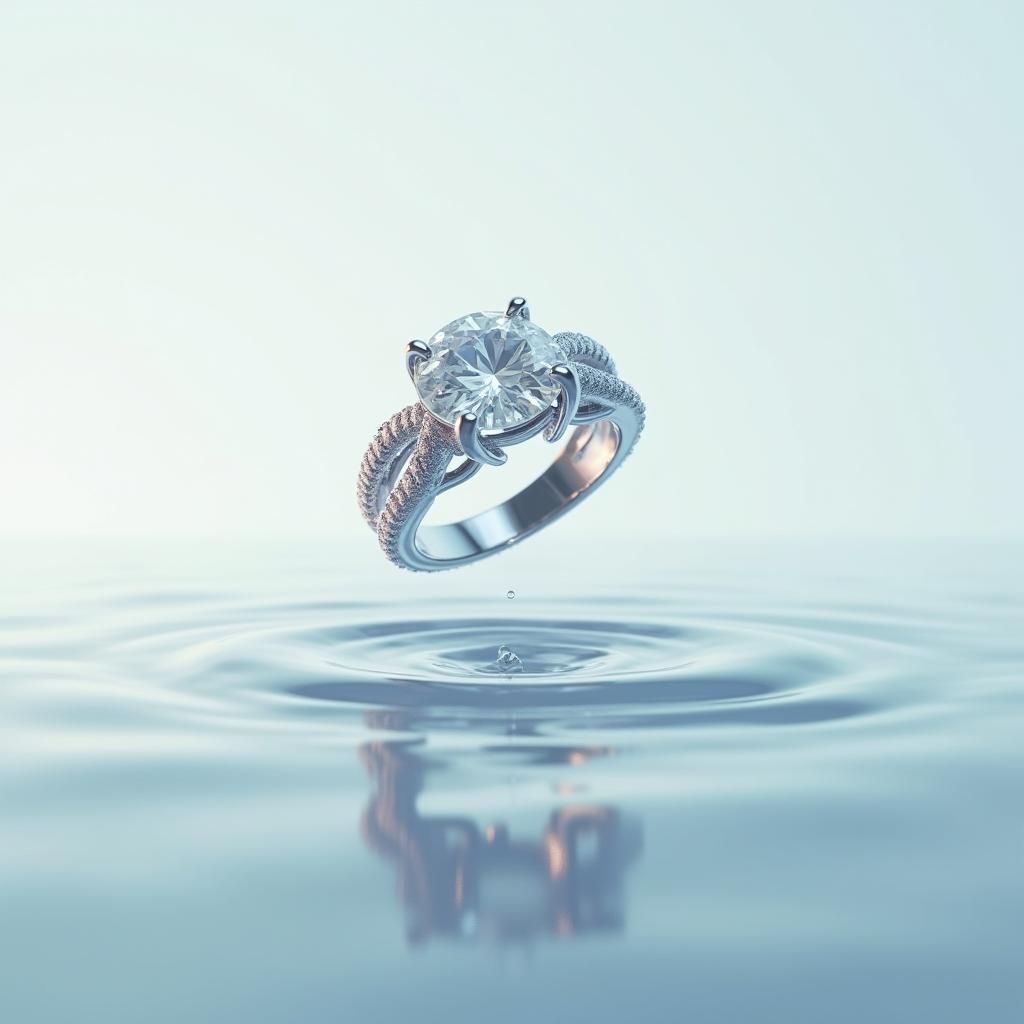 Diamond Ring on Water in Photorealistic Style