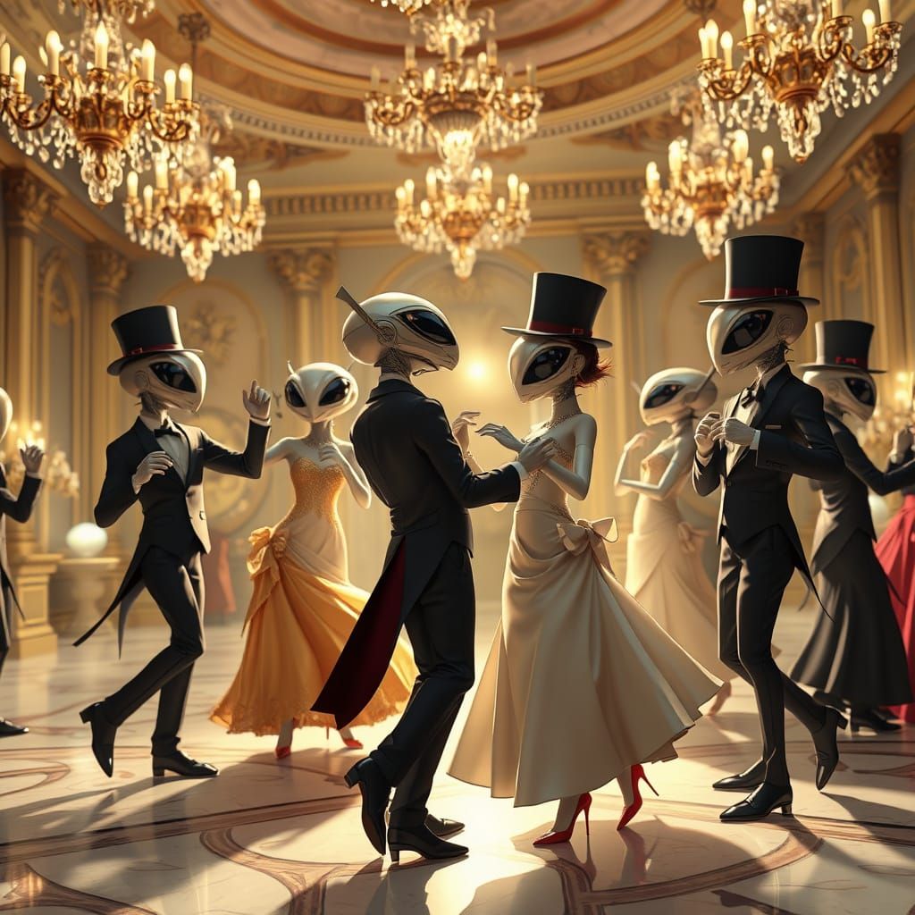 Elegant Space Invaders in a Grand Ballroom