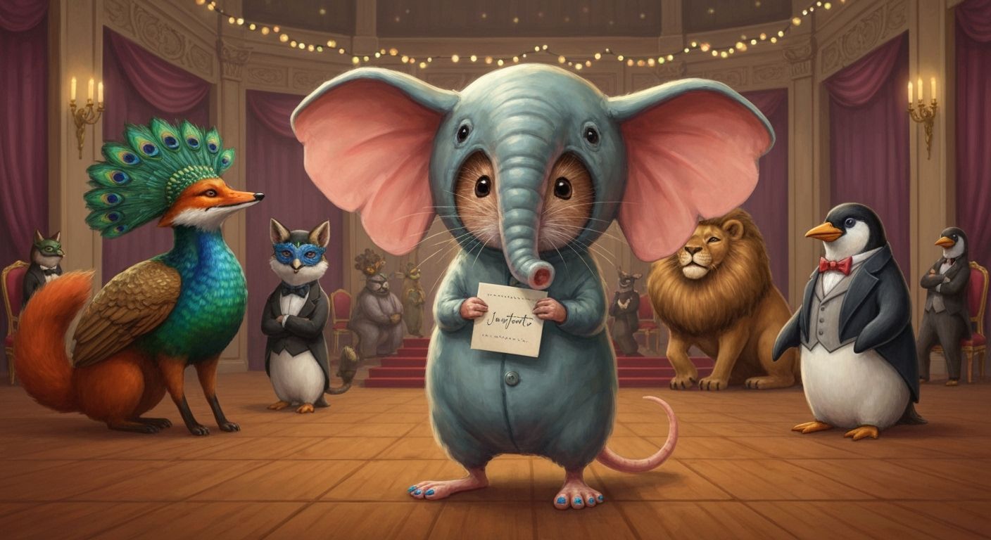 Mouse in Elephant Costume at Animal Masquerade Ball