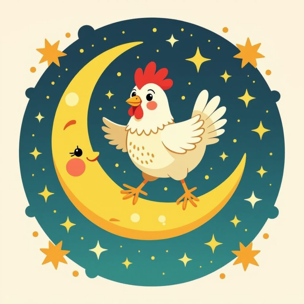 Cheerful Chicken Leaps Over Glowing Moon