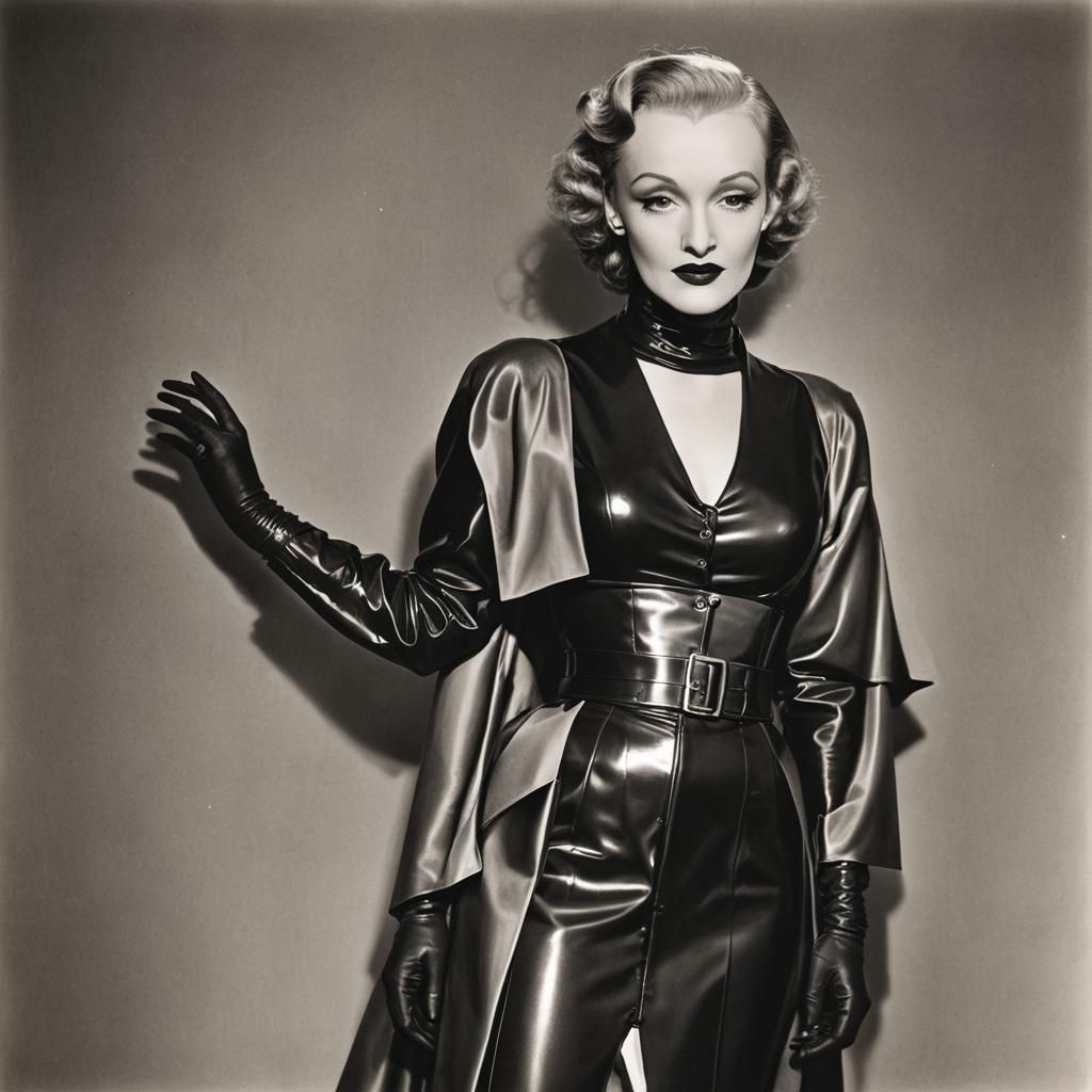 Marlene Dietrich in Black Latex Waspish Corset