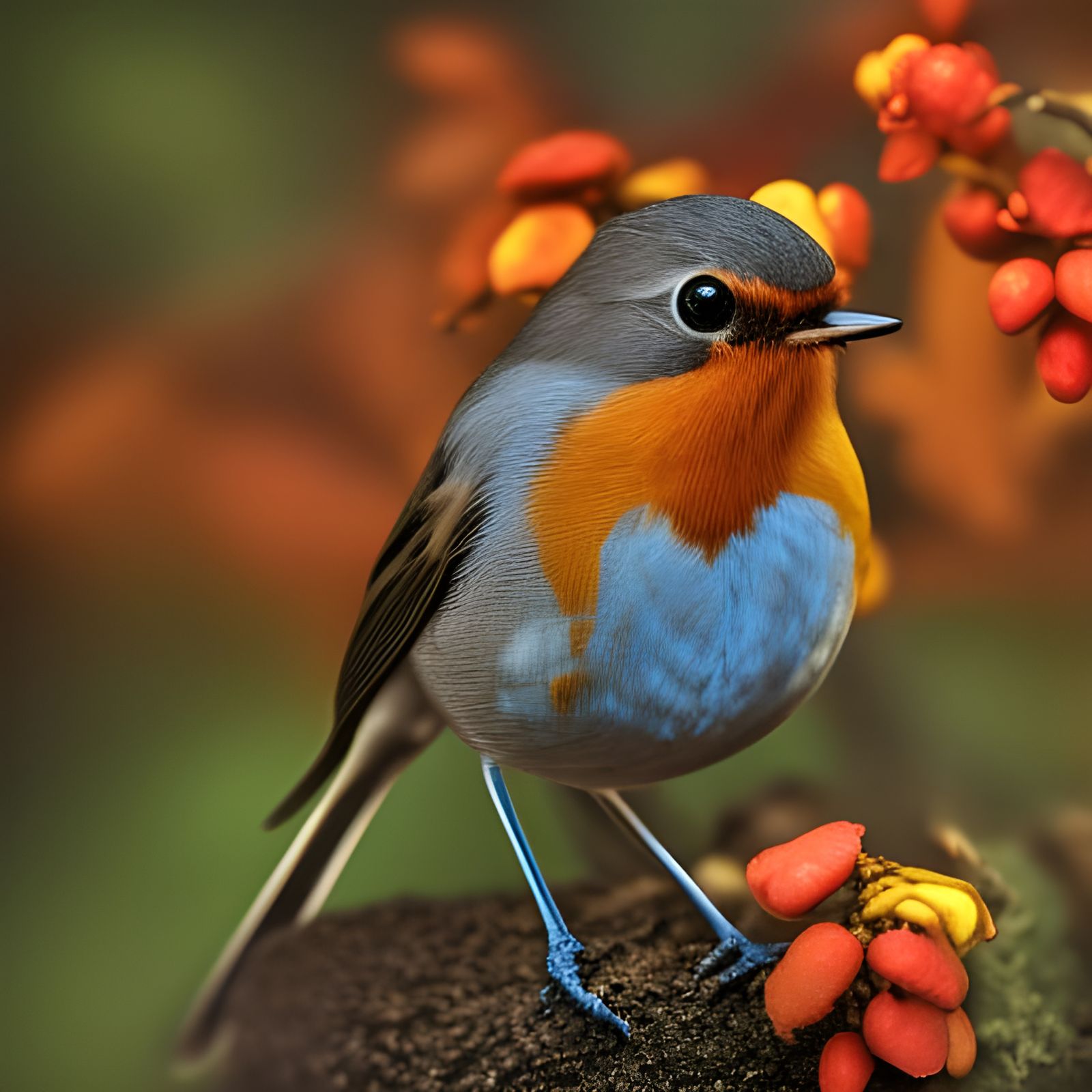 Hyperrealistic Robin Portrait in Autumn Garden