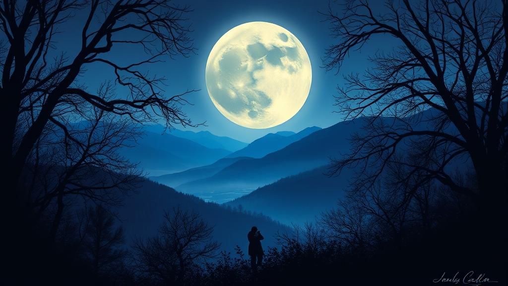 Romantic Couple Drinking Blue Wine Under Autumn Moon