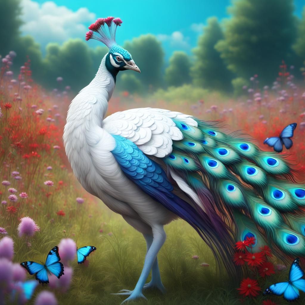 Elegant Albino Peacock in Grassy Meadow