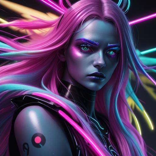 Angel diety of the neon galaxy nebulas of space beautiful cu...