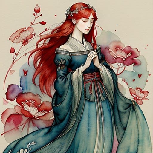 Crimson Petal Embroidered on a Gentle Maiden's Garment