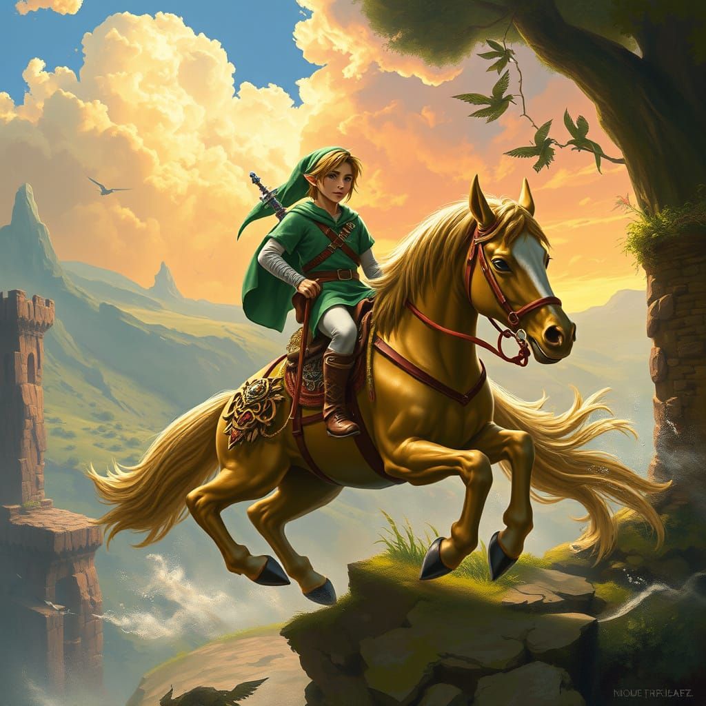 Heroic Link Rides Epona in Renaissance-Inspired Hyrule