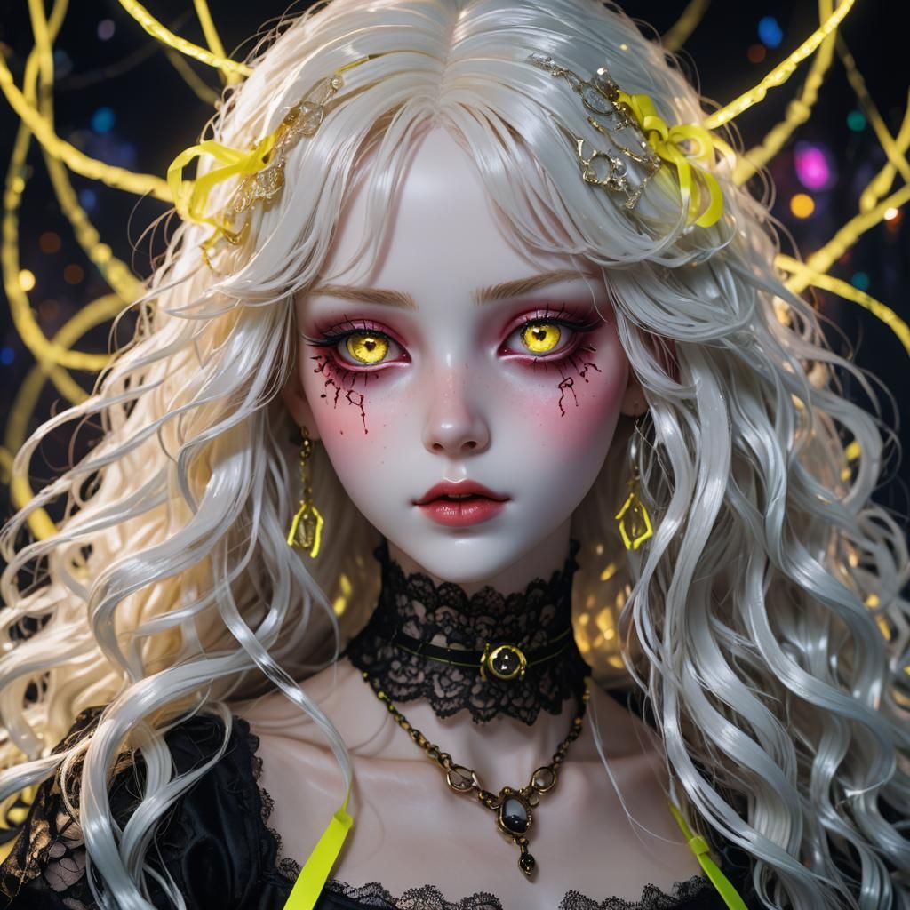 Anime Porcelain Doll with Neon Accents