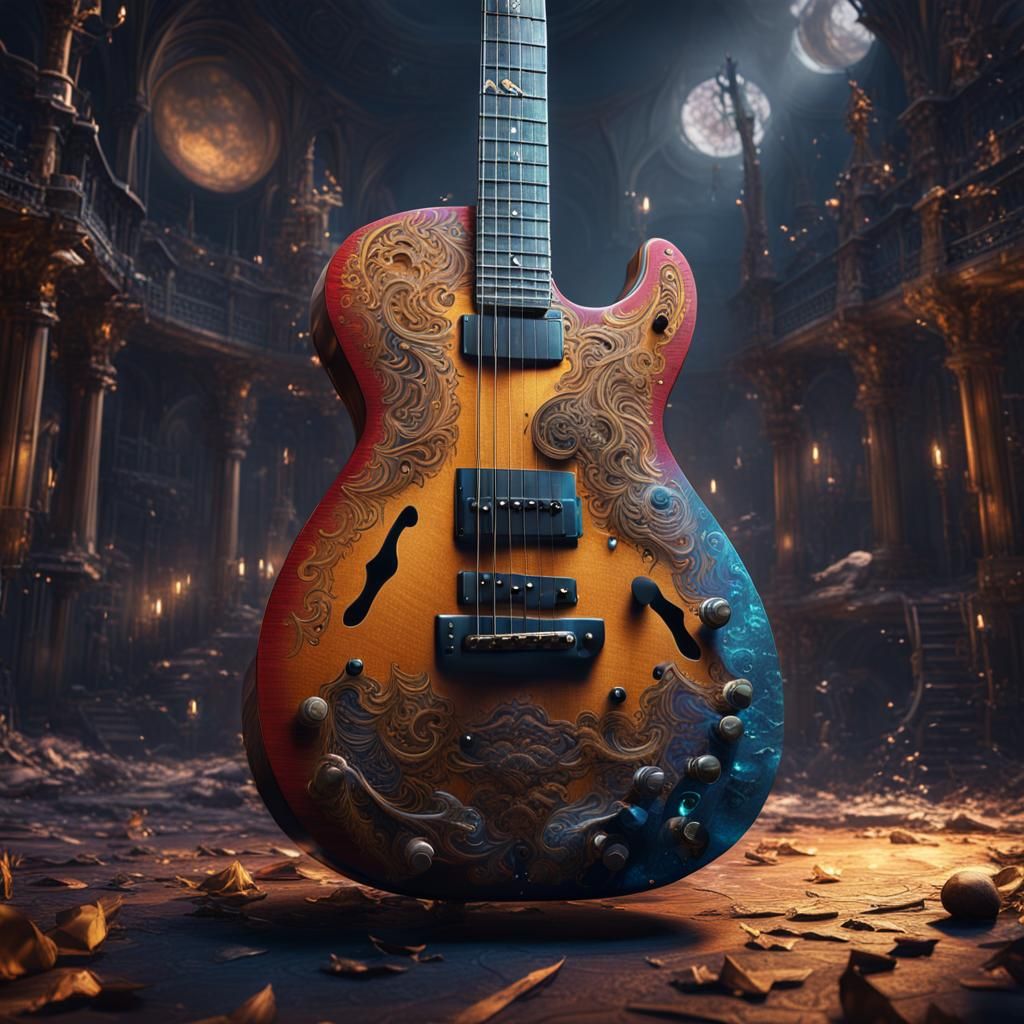 Fantastical Guitar Matte Painting in Deep Color