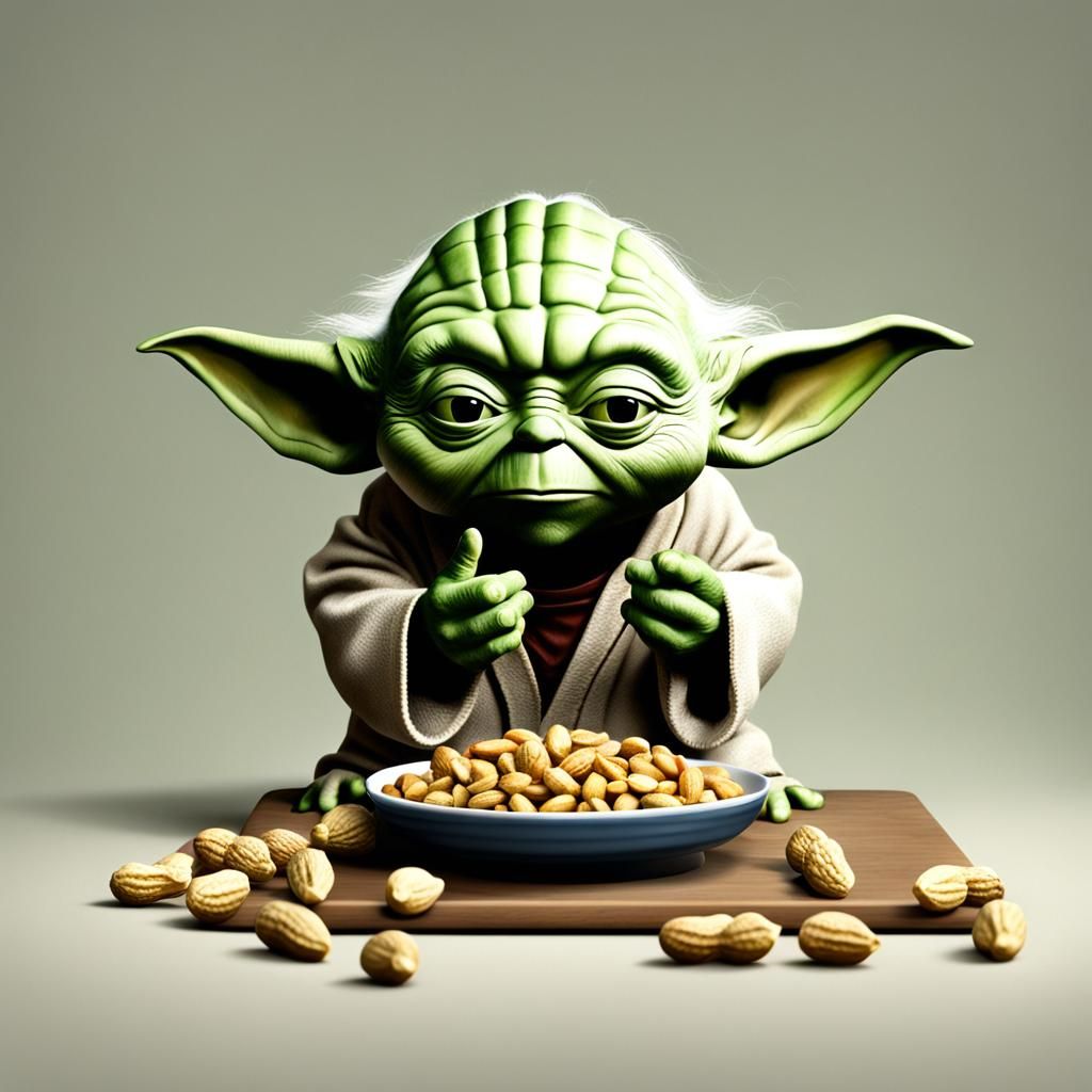 Hyperrealistic Yoda with Peanuts