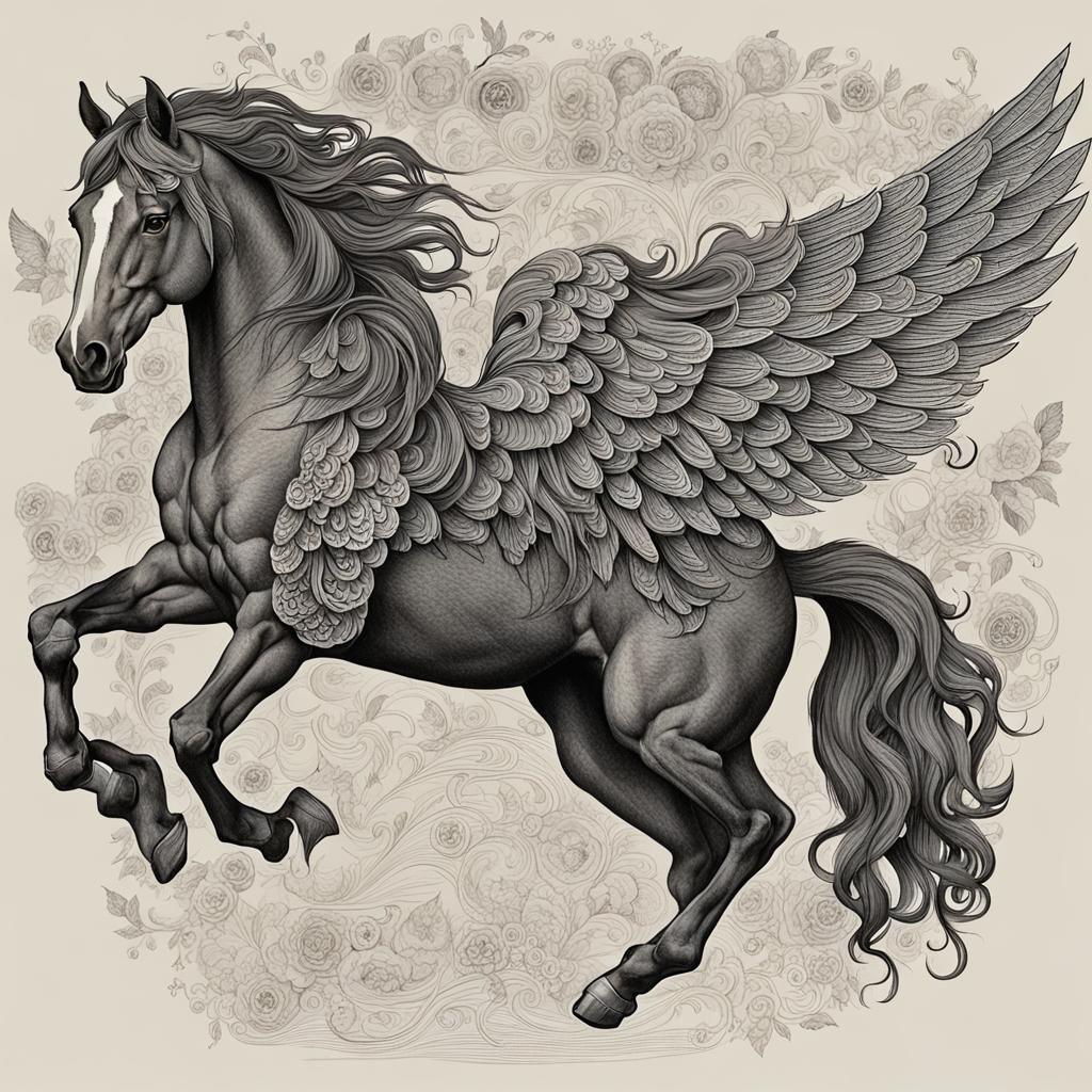Majestic Winged Horse Soaring in Flight