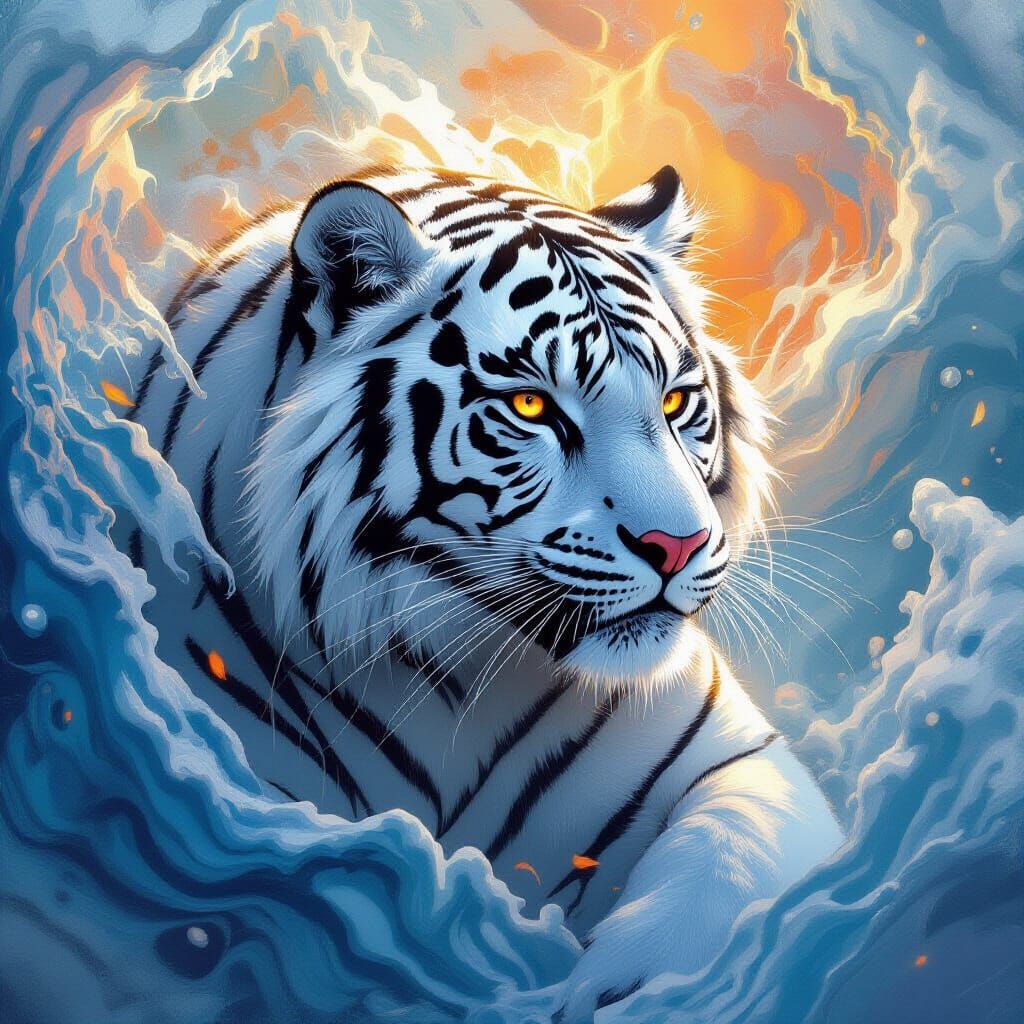 White Tiger Black Panther Fusion in Digital Art Style